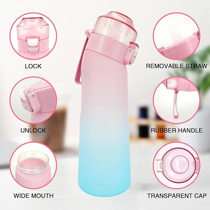 650ml Air Scent Water Bottle BPA Free Sports Cup 1 Flavour Pod Pink Blue
