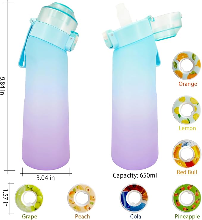 650ml Air Scent Water Bottle BPA Free Sports Cup 7 Flavour Pods Blue Purple
