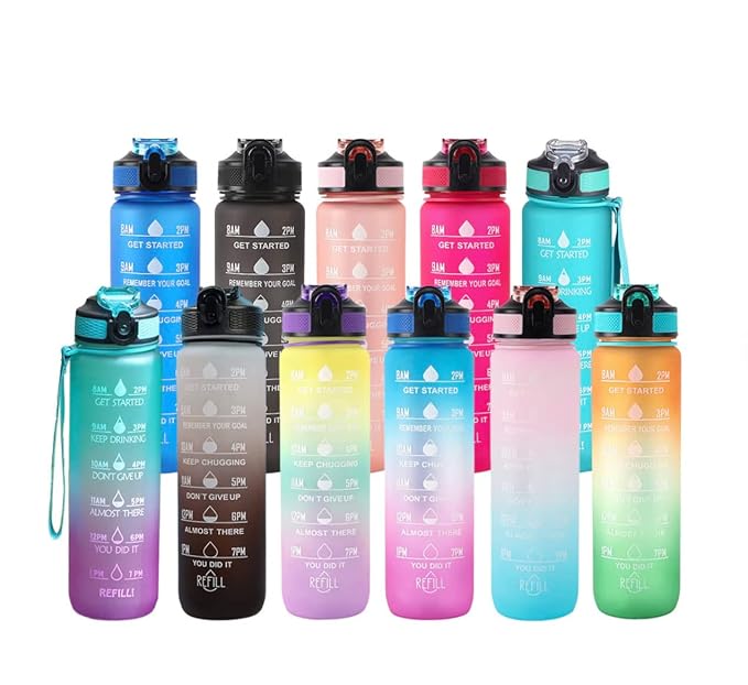 Unbreakable 1L Sports Water Bottle with Straw & Silicone Grip - Leakproof