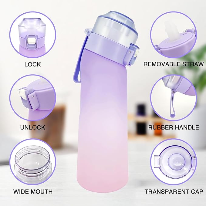 650ml Air Up Scent Water Bottle BPA Free Flavored Sports Cup Straw Pods Purple Pink