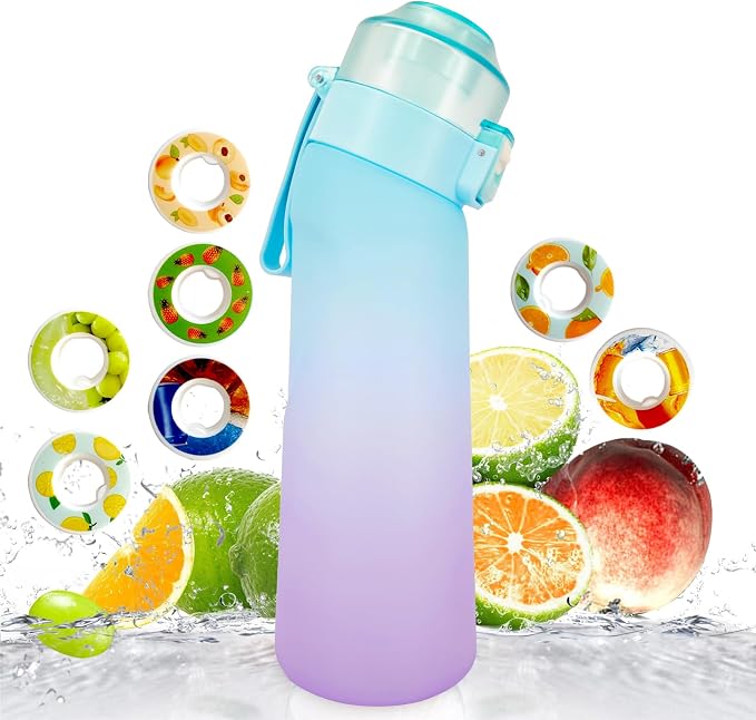 650ml Air Scent Water Bottle BPA Free Sports Cup 7 Flavour Pods Blue Purple