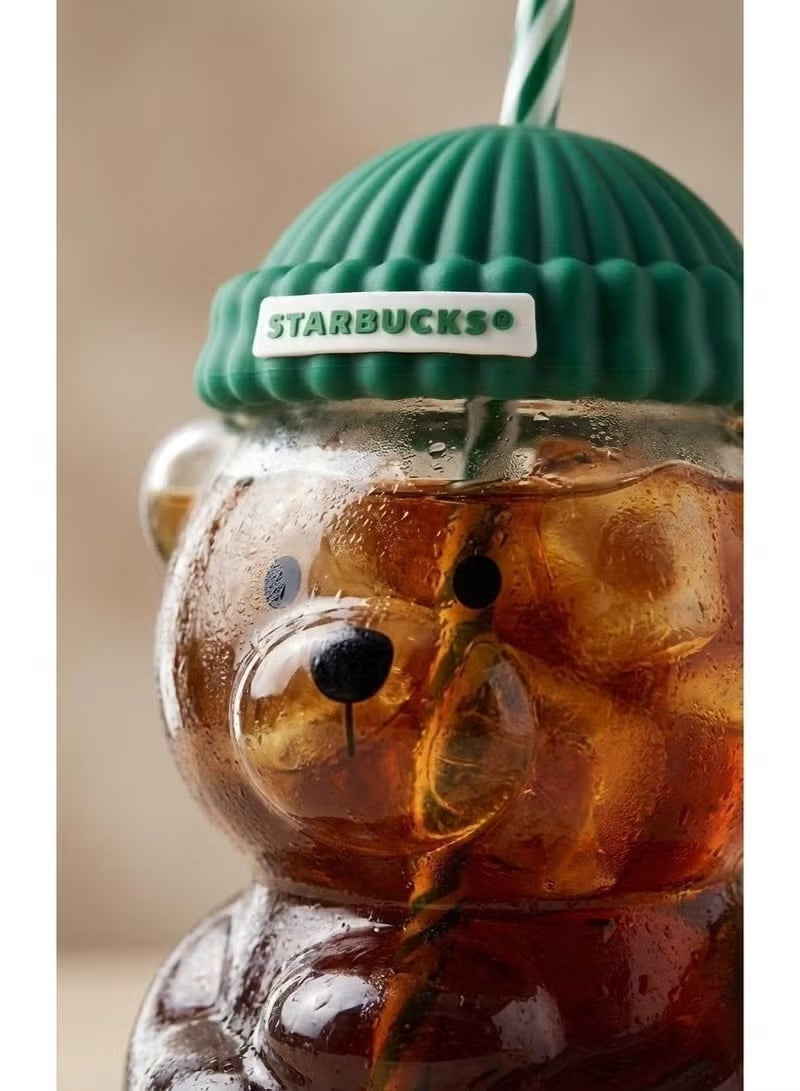 Starbucks Bear Glass Water Cup with Silicone Lid & Straw (Cute Drinkware)