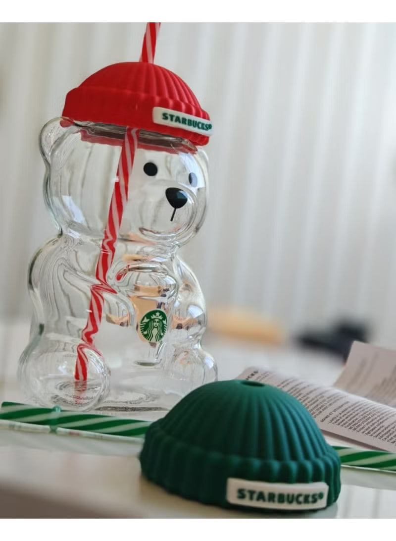 Starbucks Bear Glass Water Cup with Silicone Lid & Straw (Cute Drinkware)